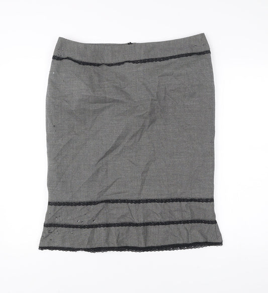 Essential Style Womens Grey Lace Trim Pencil Skirt UK16 Workwear