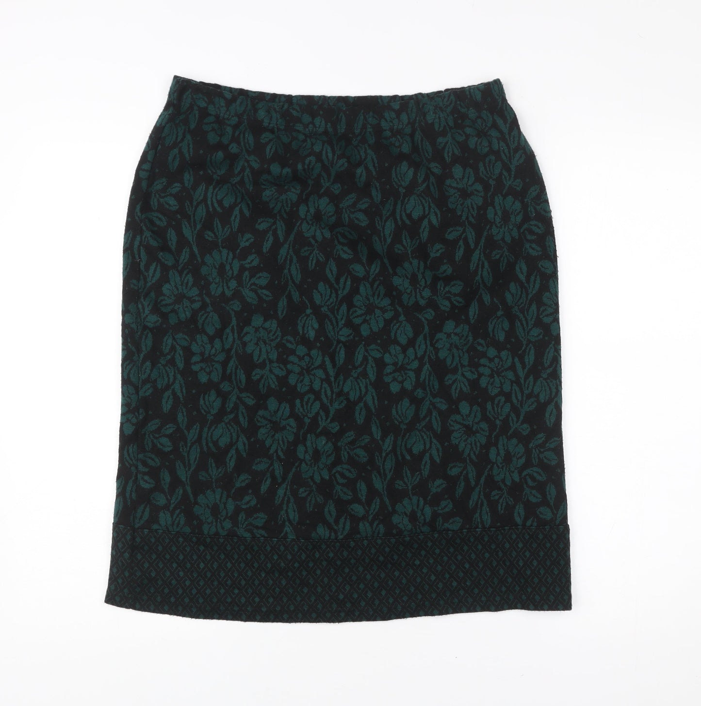 Nina Leonard Women’s Green Floral Pencil Skirt L Knit Stretch