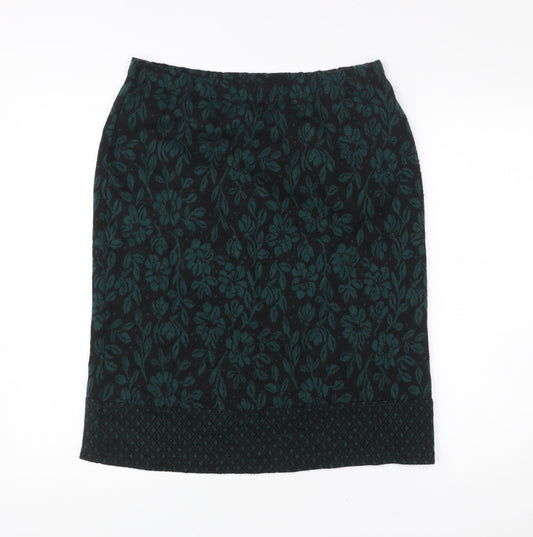 Nina Leonard Women’s Green Floral Pencil Skirt L Knit Stretch