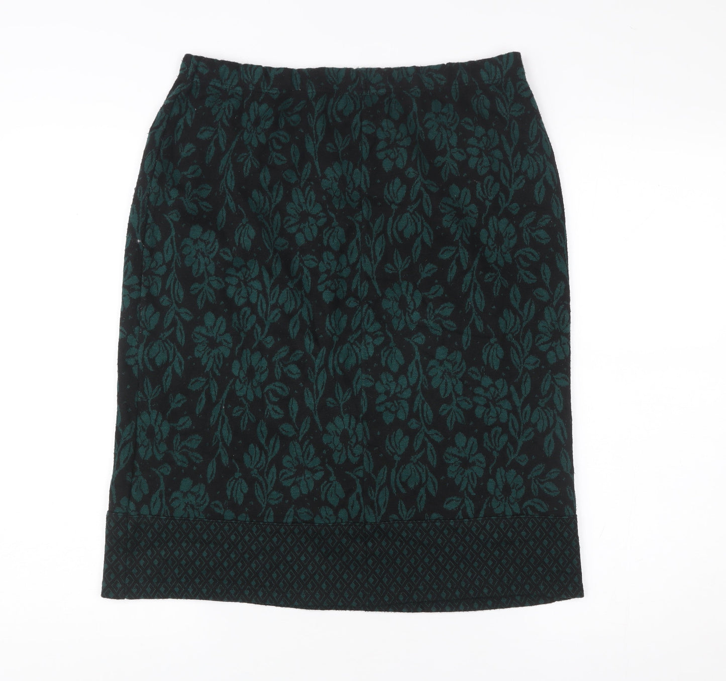 Nina Leonard Women’s Green Floral Pencil Skirt L Knit Stretch