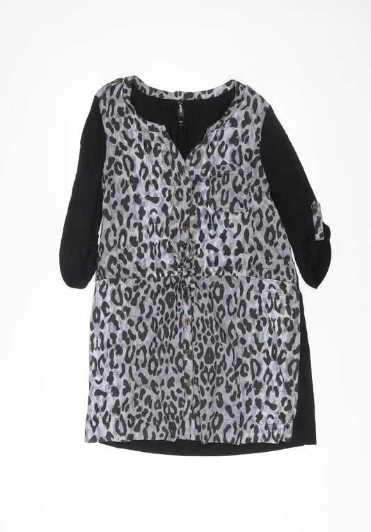 Next Women’s Grey Black Leopard Print Shirt Dress Size 14