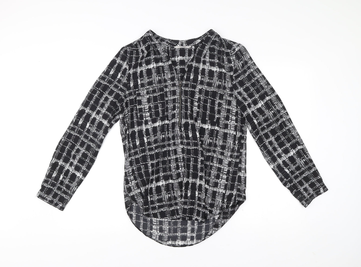 George Womens Black Check Tunic Blouse UK 10 Polyester V-Neck Top