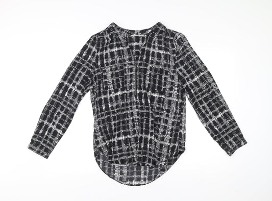 George Womens Black Check Tunic Blouse UK 10 Polyester V-Neck Top