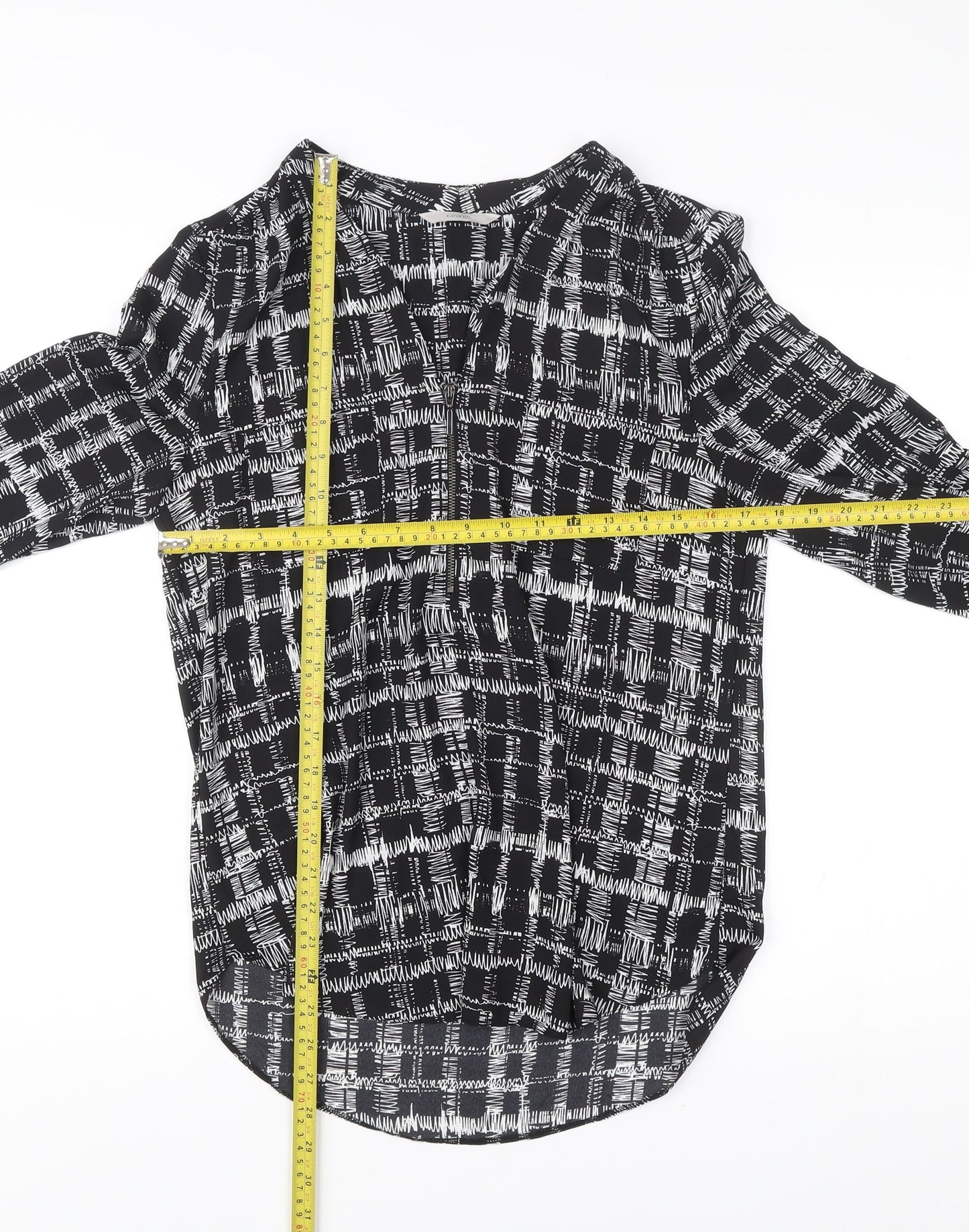 George Womens Black Check Tunic Blouse UK 10 Polyester V-Neck Top