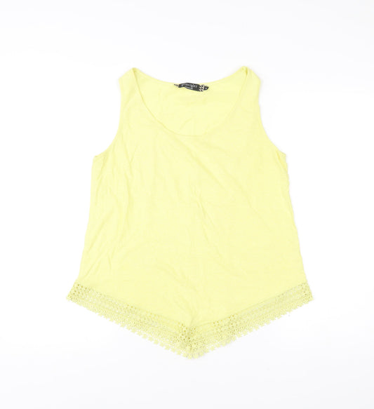 Principles by Ben de Lisi Women Yellow Tank Top Size 14 Crochet Hem