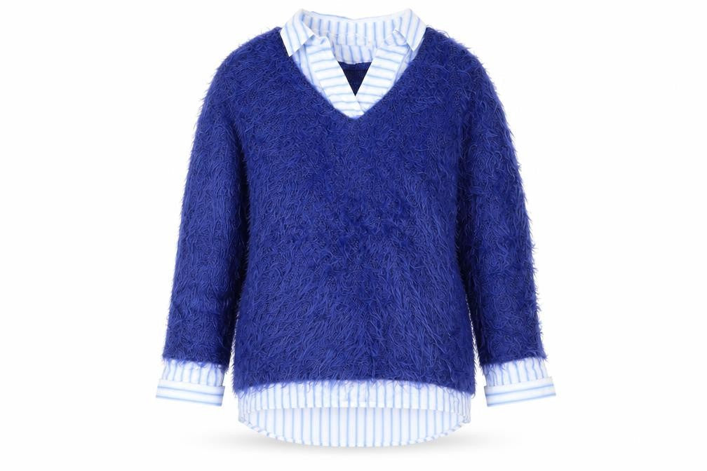 Just White Women Blue Size 14 V-Neck Pullover Jumper