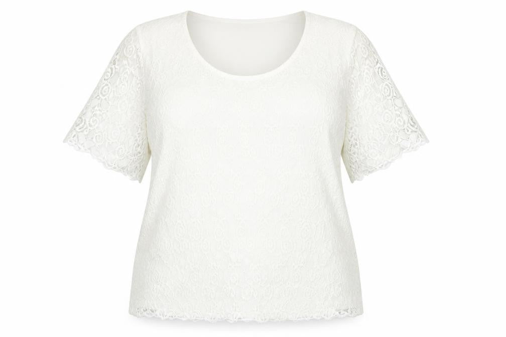Bonmarché Womens White Lace Blouse XL Short Sleeve Scoop Neck