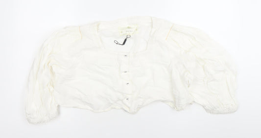 Noa Noa Women’s White Cotton Cropped Blouse Size M Puff Sleeve