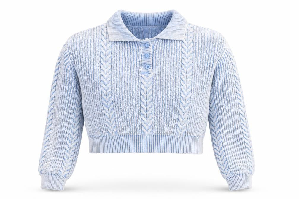 Cider Womens Blue XL Collared Henley Cable Knit Jumper