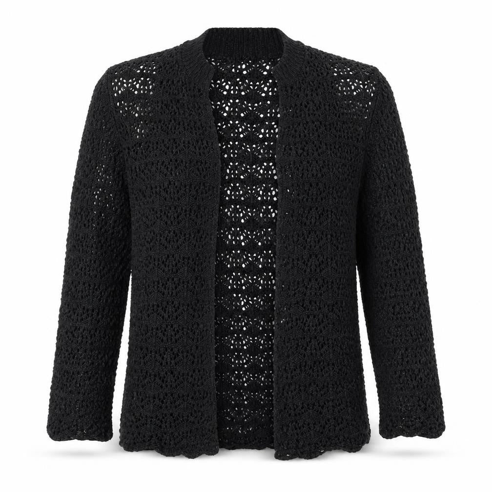 Glimpse Design Unisex Black Open-Knit Crochet Cardigan M V-Neck