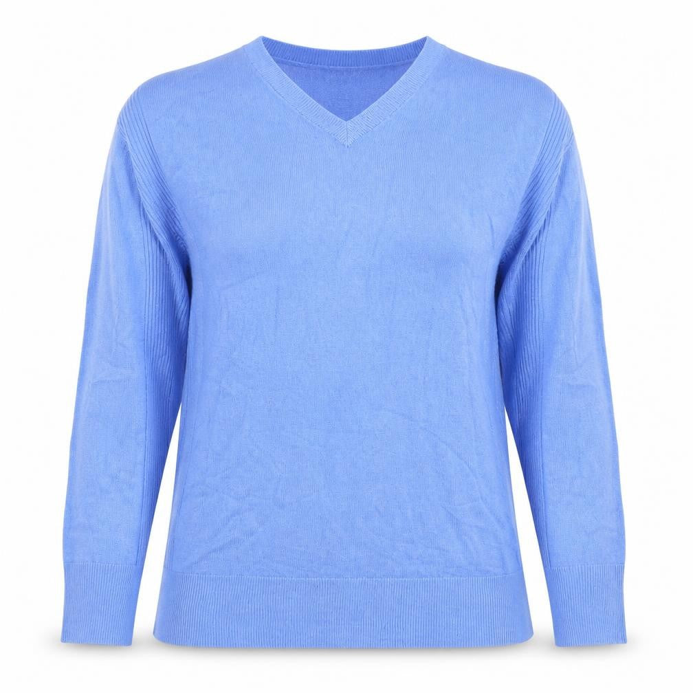 M&Co Womens Blue V-Neck Acrylic Pullover Jumper UK 10 Long Sleeve
