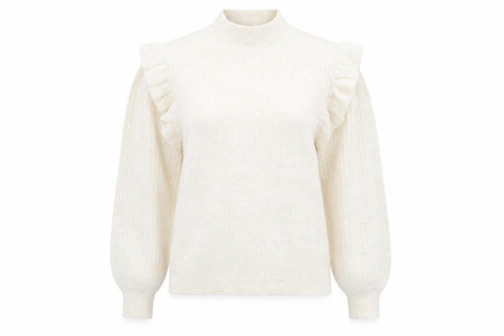 New Look Womens Beige Mock Neck Ruffle Jumper Size 14