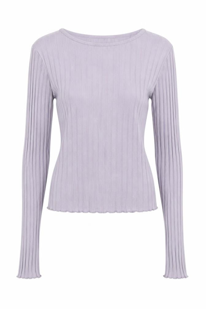 Front view of ASOS DESIGN Women’s Purple Long Sleeve Slim Fit Crew Neck Top, size UK 8