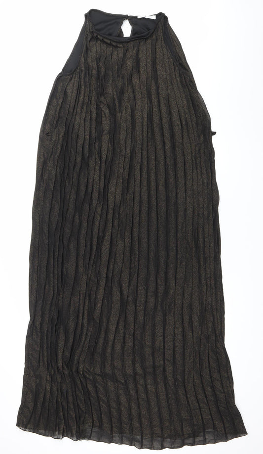 Rare London Women’s Black Glitter Pleated Maxi Dress Size 8