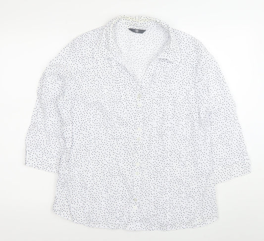 M&Co Womens White Polka Dot Button-Up Shirt Size 18 3/4 Sleeve