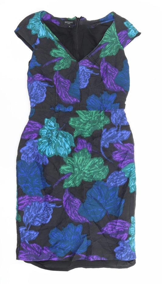 Hobbs Women’s Black Floral Sheath Dress Size 8 Silk Wool