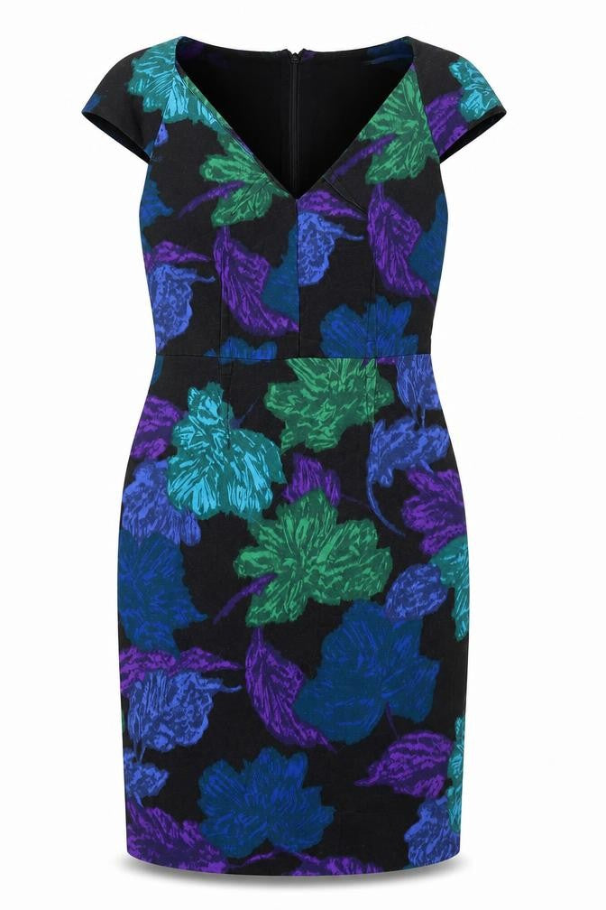 Hobbs Women’s Black Floral Sheath Dress Size 8 Silk Wool