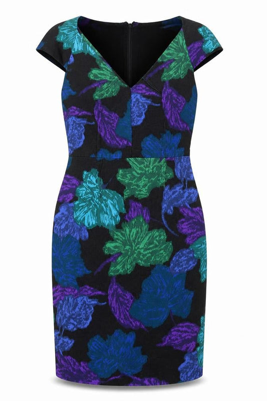 Hobbs Women’s Black Floral Sheath Dress Size 8 Silk Wool
