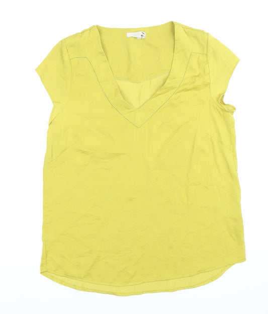 H&M Women’s Yellow V-Neck Short Sleeve Blouse Size 10