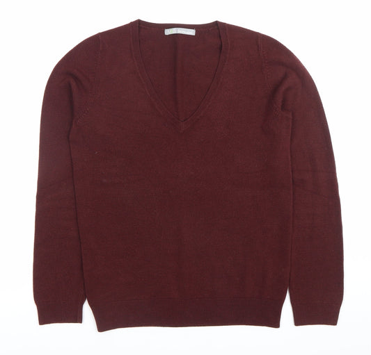 Marks and Spencer Womens Red Size 8 V-Neck Long Sleeve Jumper