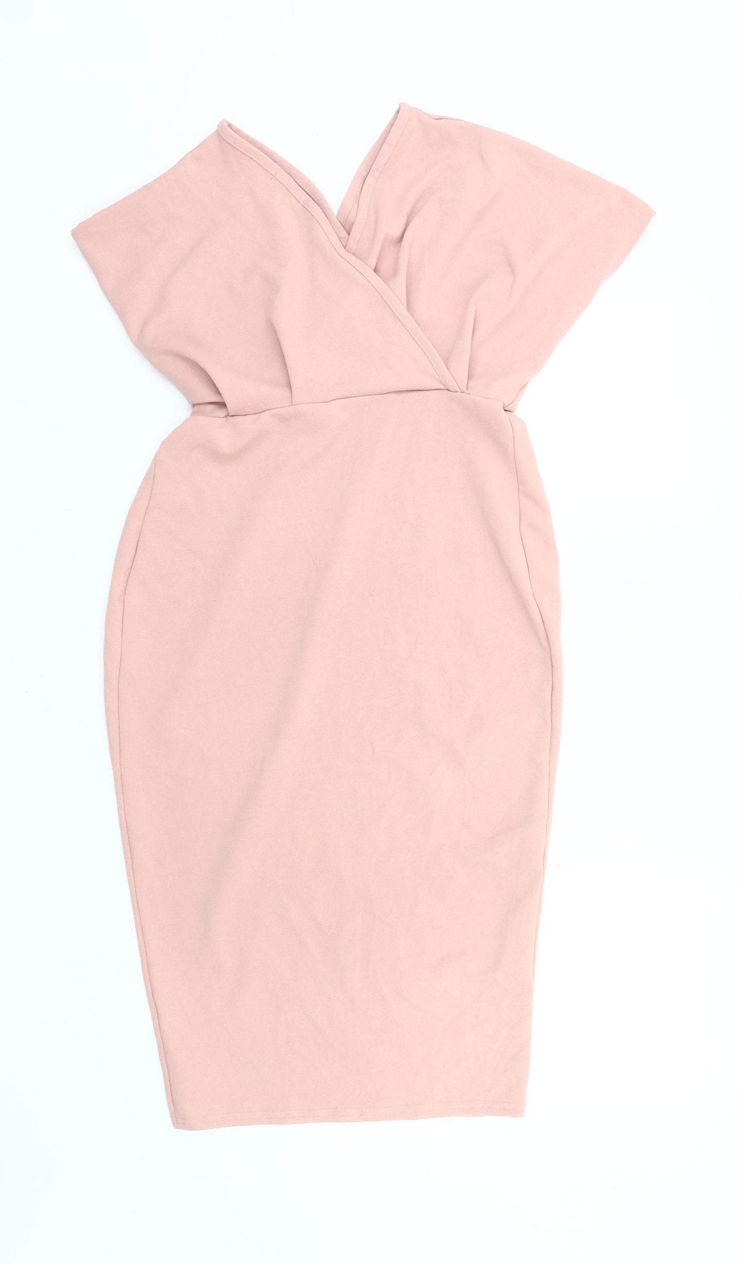 Boohoo Women’s Pink Wrap Dress Size 12 V-Neck Knee Length