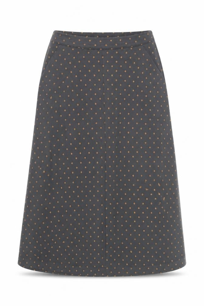 White Stuff Women’s Grey Polka Dot Midi A-Line Skirt Size 10