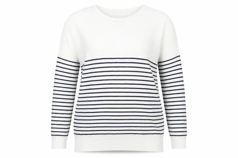 Linea Weekend Womens White Navy Striped Jumper L Crew Neck Knit