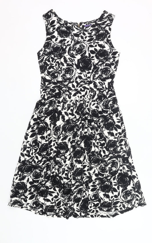Autonomy Womens Black White Floral Fit & Flare Dress Size 10