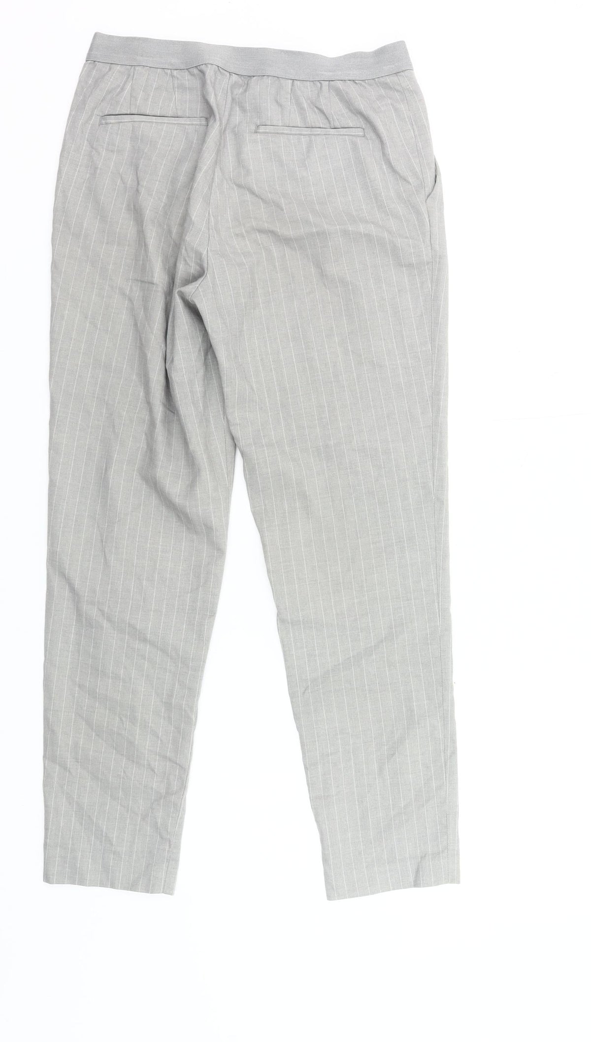 Uniqlo Women Grey Striped Chino Trousers S Workwear Slim Tapered
