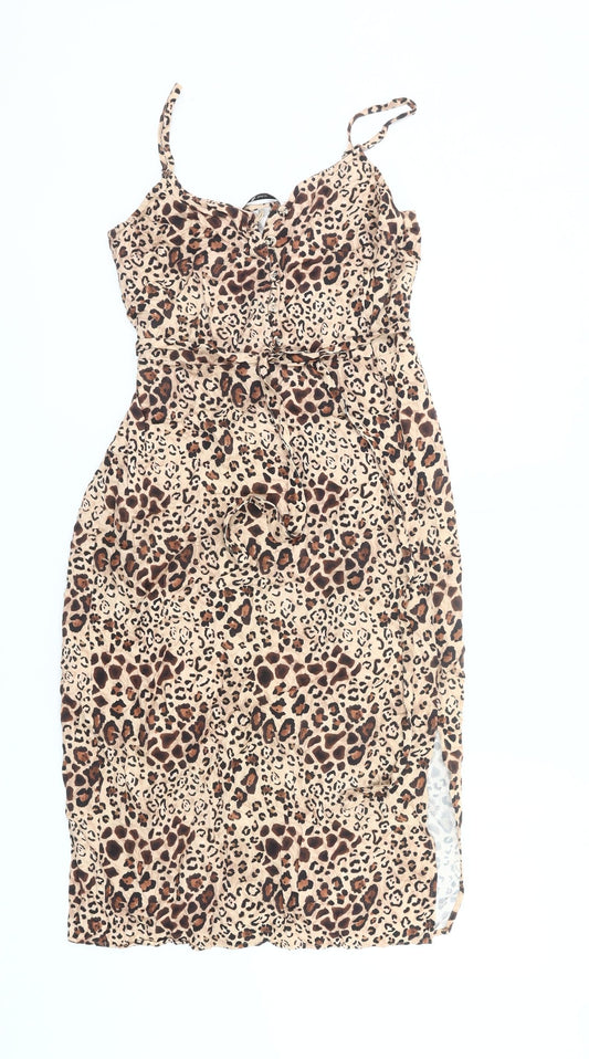 Tu Women’s Beige Leopard Print Viscose Slip Dress Size 10