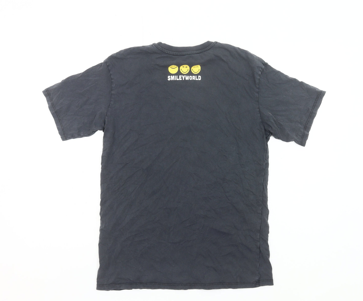H&M Boys Black Smiley Face Graphic T-Shirt 11-12Y Cotton Casual Tee
