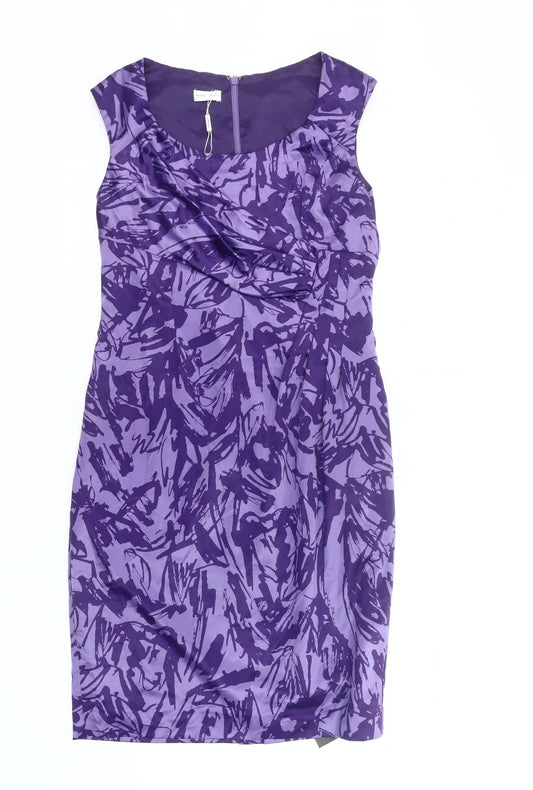 Mindet Petite Women’s Purple Sheath Dress Size 10 Knee Length Ruched