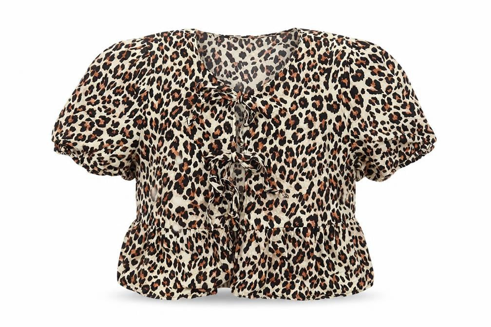 Primark Women’s Leopard Print Ruffle Blouse Size M Tunic Style