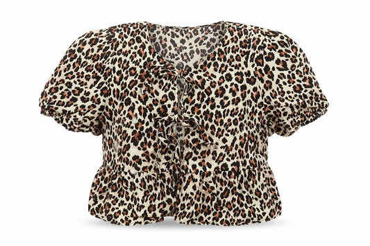 Primark Women’s Leopard Print Ruffle Blouse Size M Tunic Style