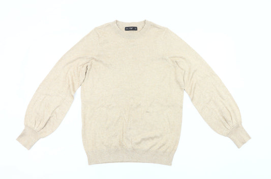 F&F Women’s Beige Jumper UK 10 Crew Neck Long Puff Sleeve Knit