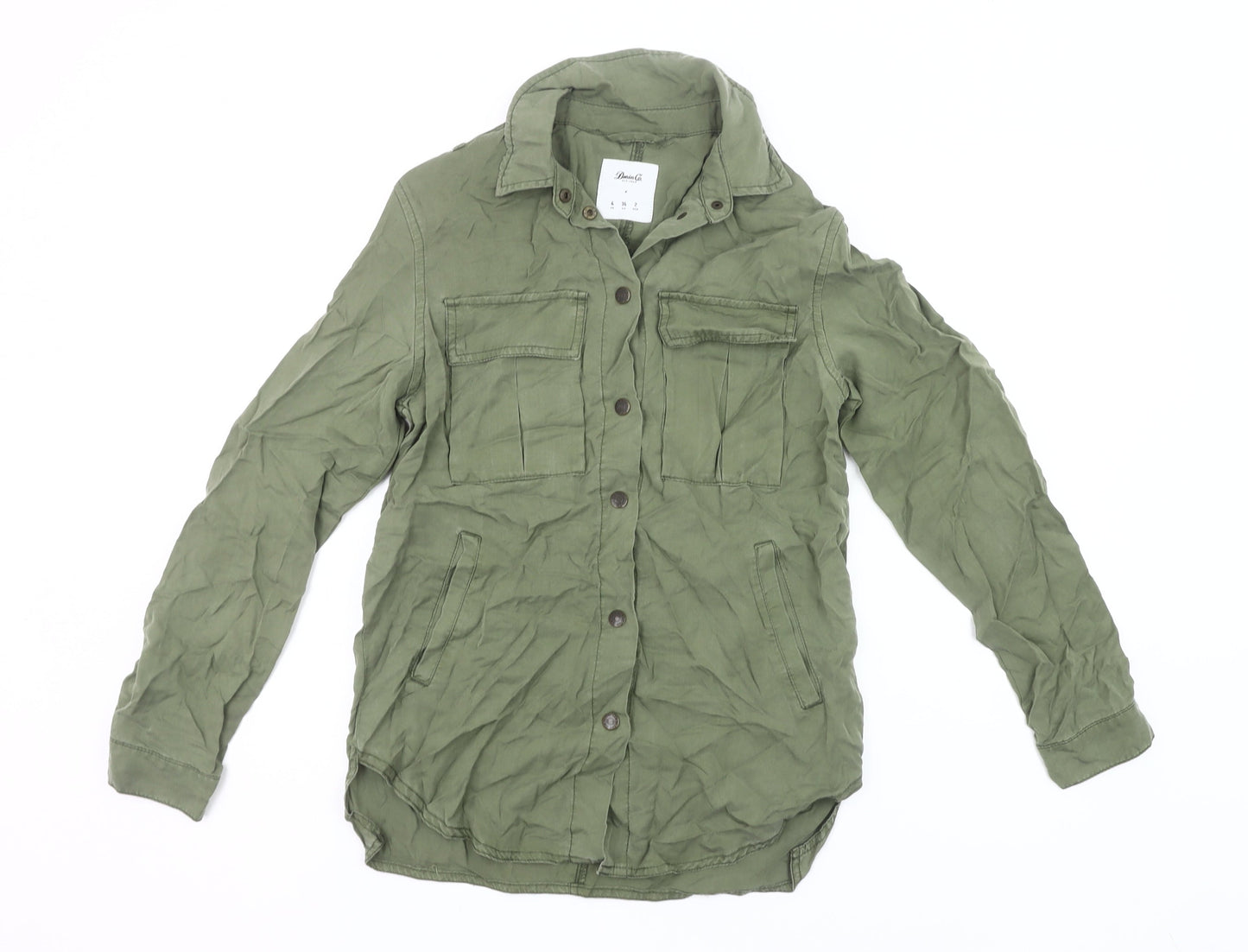 Denim Co Women’s Green Button-Up Shirt Size 6 UK Long Sleeve