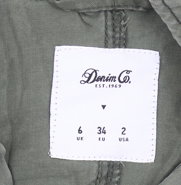 Denim Co Women’s Green Button-Up Shirt Size 6 UK Long Sleeve