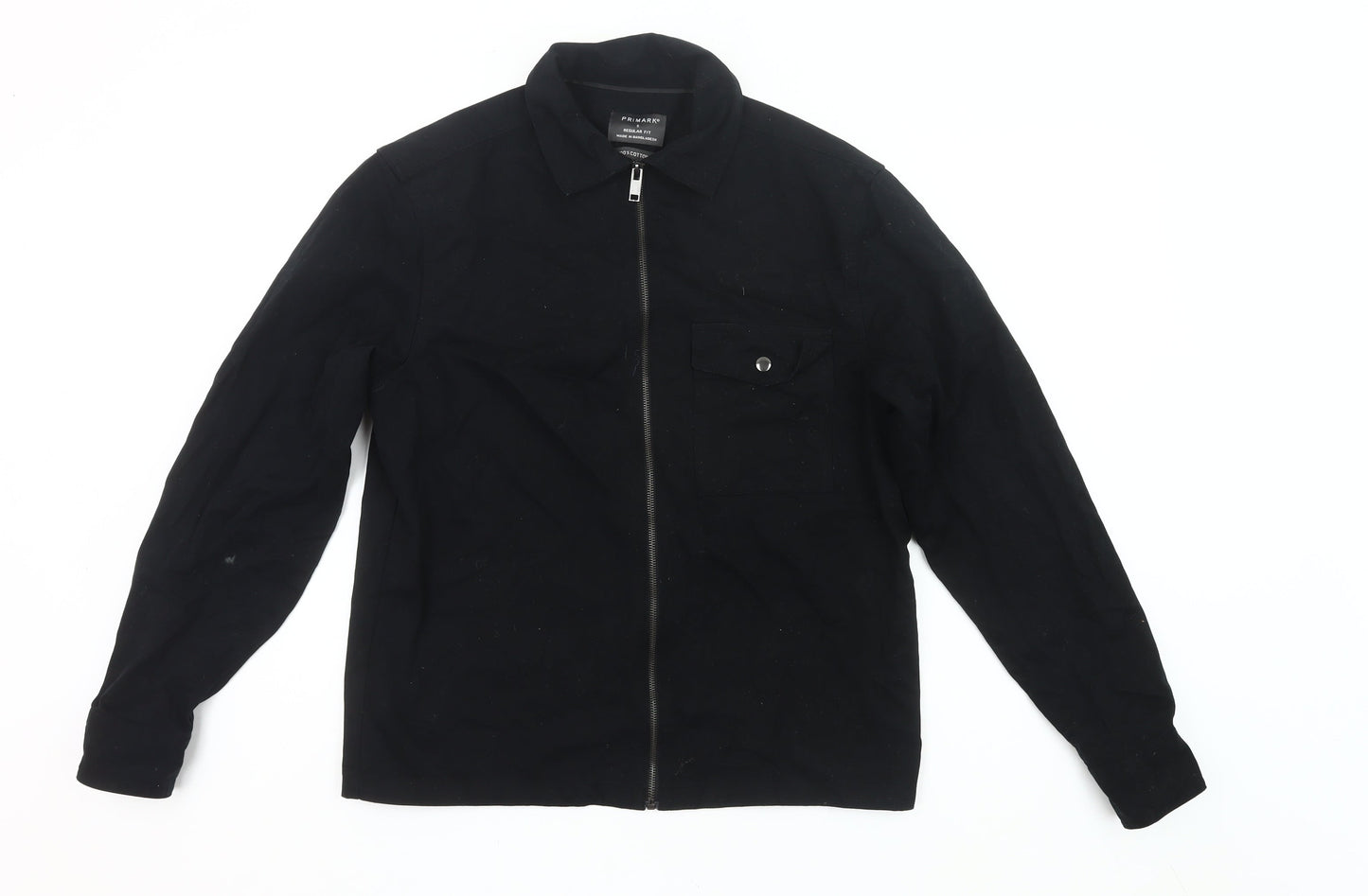 Primark Men’s Black Cotton Casual Zip Jacket Size S Regular Fit