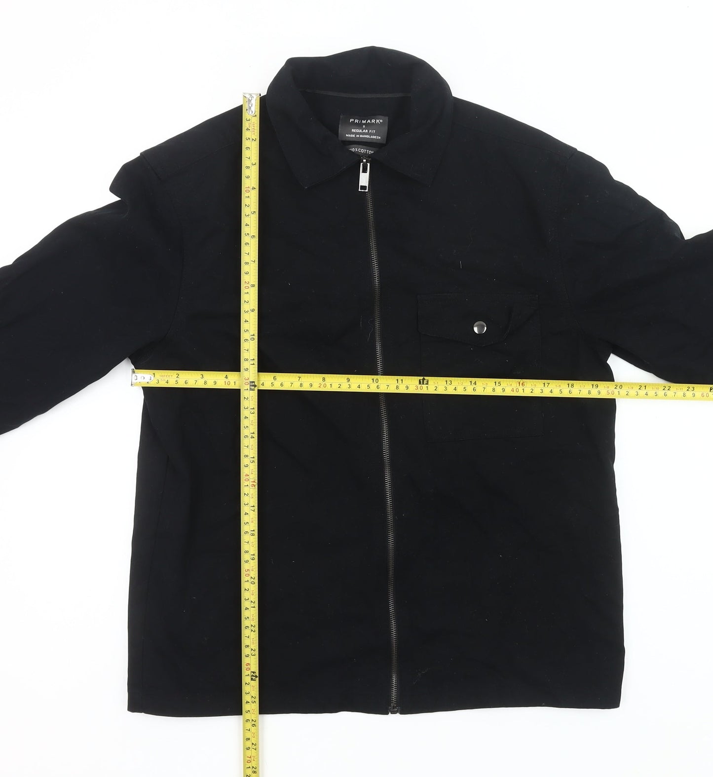 Primark Men’s Black Cotton Casual Zip Jacket Size S Regular Fit