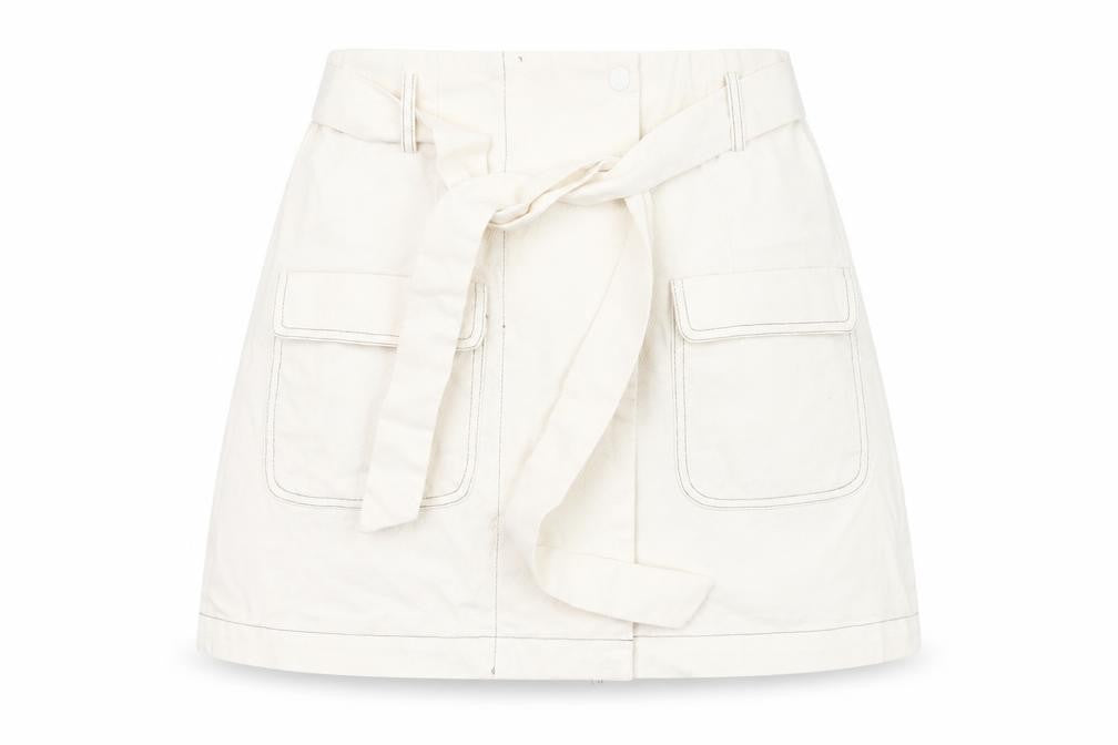 Urban Revivo Womens White Cargo Skirt Size 8 Cotton Pockets Belted