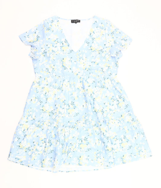 In The Style Women’s Blue Floral Skater Dress Size 12 V-Neck