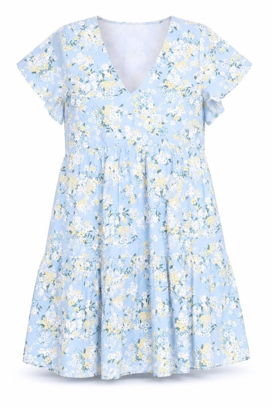 In The Style Women’s Blue Floral Skater Dress Size 12 V-Neck