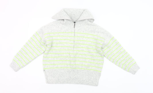 George Women Grey Striped Chunky Knit Half Zip Jumper Size 8-10