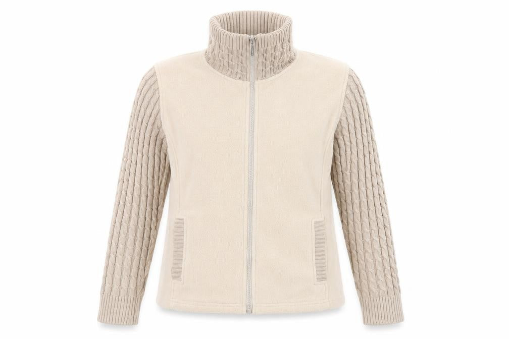 Klass Collection Womens Beige Full Zip Knit Sleeve Jacket Size L