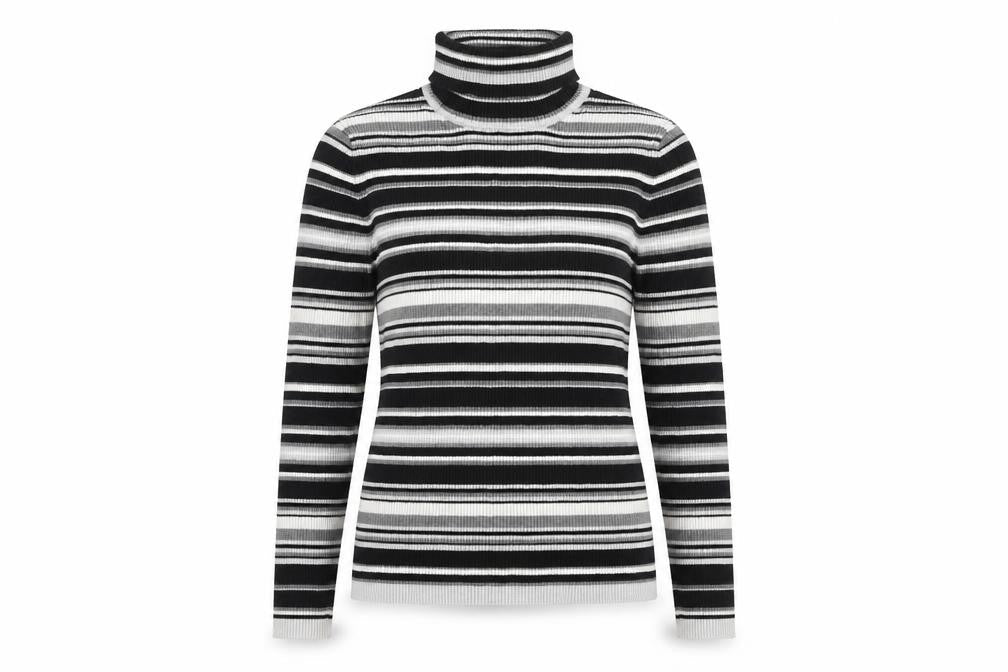Joie de Vivre Womens Black Striped Roll Neck Cotton Jumper Size 16