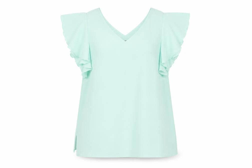 Wallis Womens Green Size 12 V-Neck Ruffle Flutter Sleeve Blouse