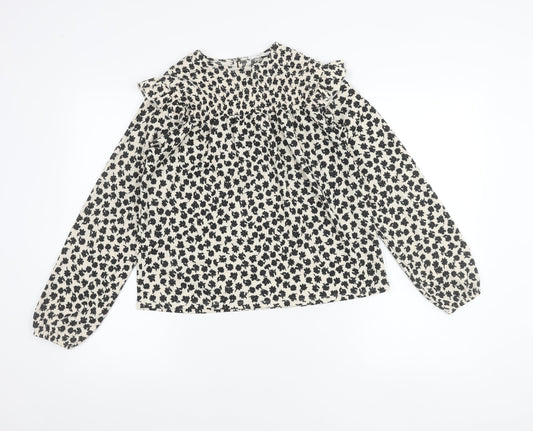 MNG Girls Black White Floral Ruffle Long Sleeve Blouse 11-12Y