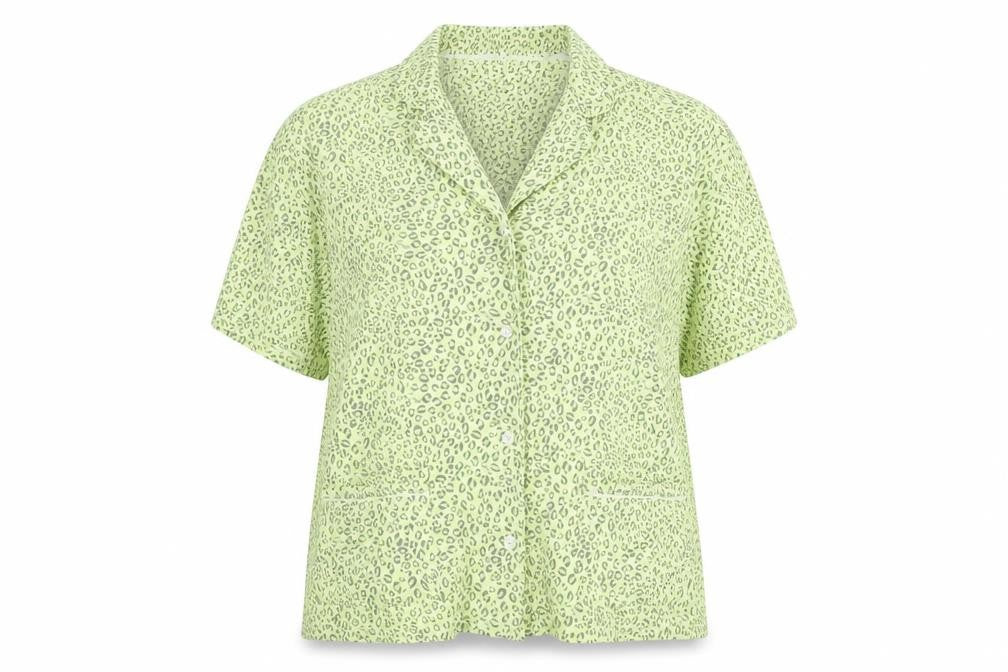 DKNY Women’s Green Leopard Print Pyjama Shirt Top XL