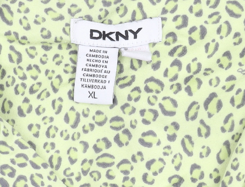 DKNY Women’s Green Leopard Print Pyjama Shirt Top XL