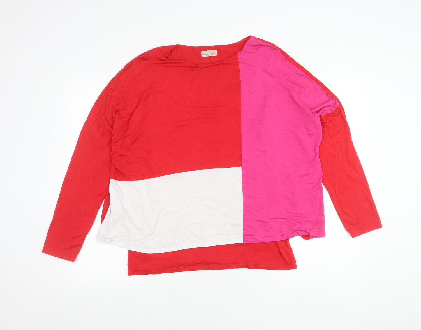 Phase Eight Women’s Red Pink Colourblock Long Sleeve Cotton T-Shirt UK 16